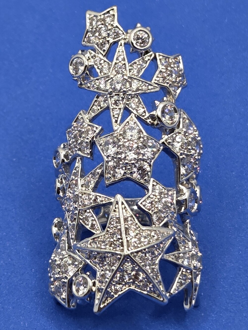 Betsey Johnson Silver Celestial Starry Y2K Chunky Statement Armor Style Ring